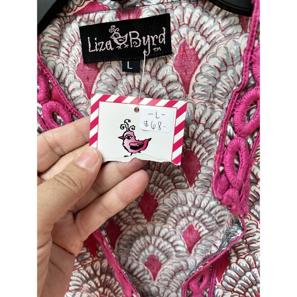 NWT Liza Byrd Geo Print Pink Embroidery Tunic Dress Cover Up Womens Sz L - Picture 3 of 6